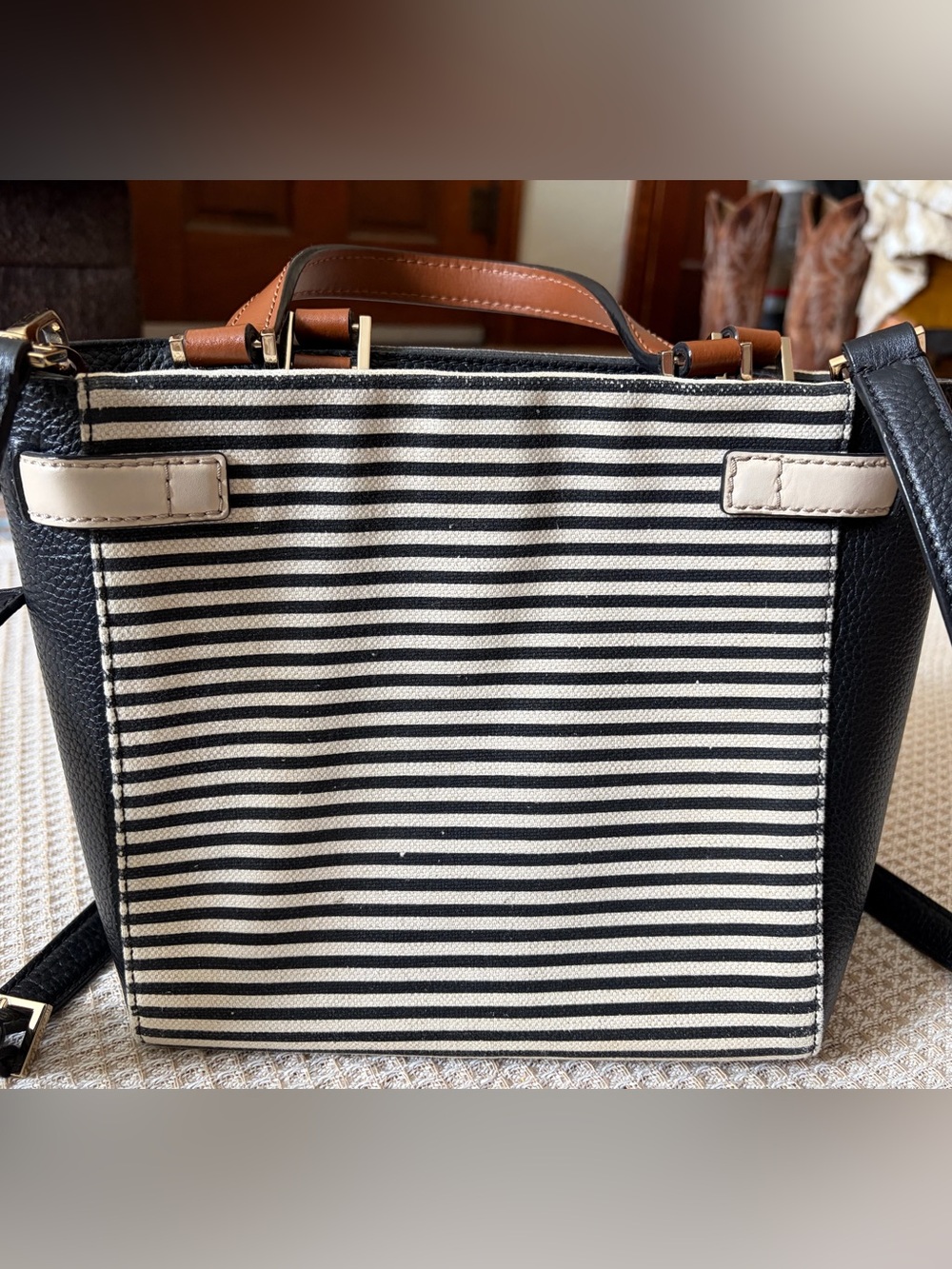 Kate Spade New York Houston Street Fabric Leo Satchel Striped Crossbody - Picture 4 of 15